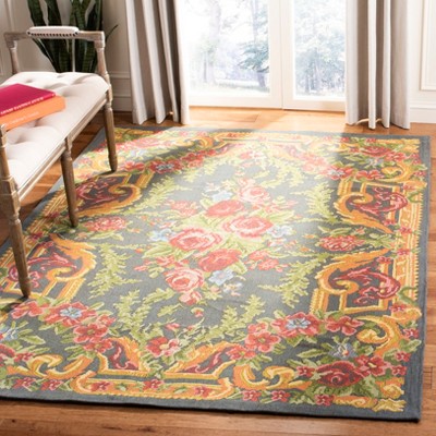 Grey and Rose Floral Cotton Synthetic 8' x 10' Area Rug