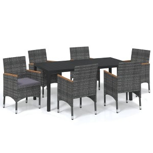 vidaXL Patio Dining Set with Cushions - 7 Piece, Gray and Brown, 72.8" Table Length, 6 Chairs - 1 of 4