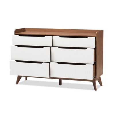 Brighton Mid-Century White and Walnut 6-Drawer Dresser