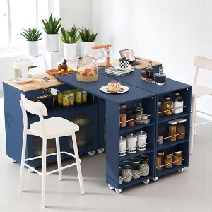 Rolling Kitchen Island with Extendable Table, Fluted Glass Doors, Storage Cabinet and Adjustable Shelves, Kitchen Cabinets - 1 of 4