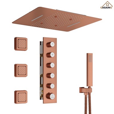 CASAINC 24 inches Ceiling Mounted Luxury Shower System with 3 Body Jets & Handheld Spray, White