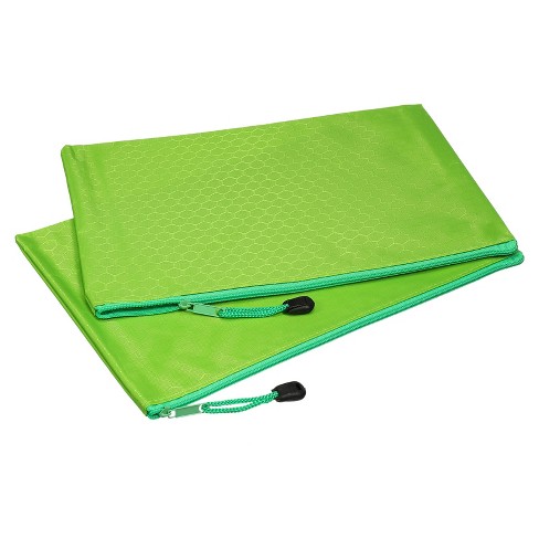 Unique Bargains Nylon Document Pouch Mesh Zip Files Handle Bag with Name  Tag for Office Business Green