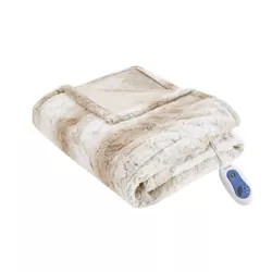 50"x70" Marselle Oversized Faux Fur Electric Throw Blanket Sand - Beautyrest