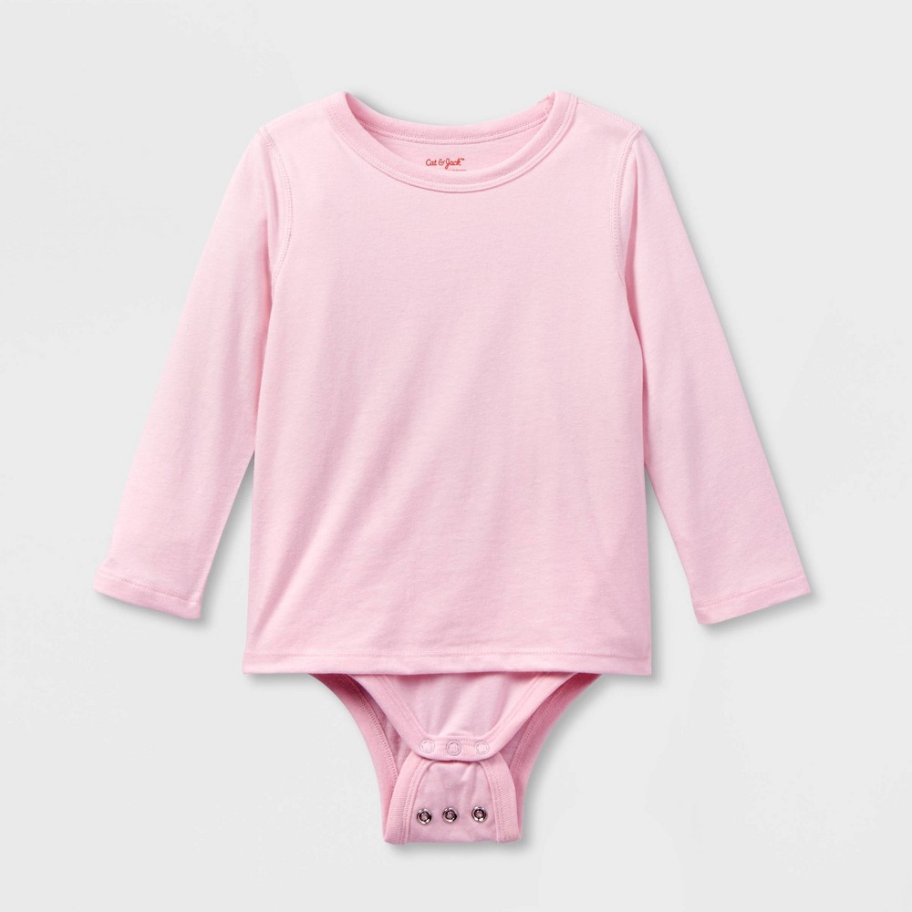 Toddler Kids' Adaptive Long Sleeve Bodysuit with Abdominal Access - Cat & Jack™ Light Pink 4T