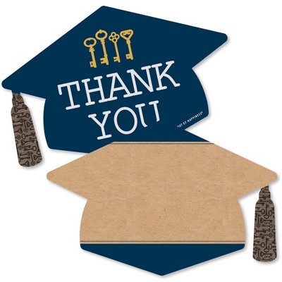 Big Dot of Happiness Grad Keys to Success - Shaped Thank You Cards - Graduation Party Thank You Note Cards with Envelopes - Set of 12