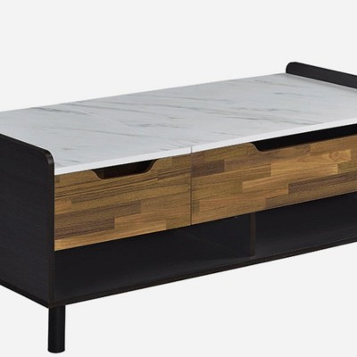 Axel Rectangular Walnut and Marble Lift-Top Coffee Table with Storage