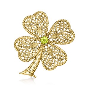 Ross-Simons 0.20 Carat Peridot Filigree Clover Pin in 18kt Gold Over Sterling - 1 of 3