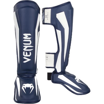 Venum Elite Lightweight Hook and Loop Shin Guards - White/Navy Blue