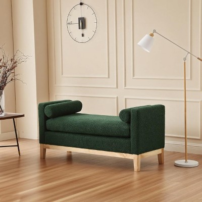 53.5" Upholstered Bench End of Bed, Bedroom Bench for Foot with Wood Legs and Two Bolster Pillows, Ottoman Benches for Entryway/Living Room/Closet