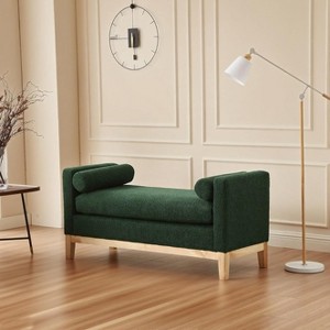 53.5" Upholstered Bench End of Bed, Bedroom Bench for Foot with Wood Legs and Two Bolster Pillows, Ottoman Benches for Entryway/Living Room/Closet - 1 of 4