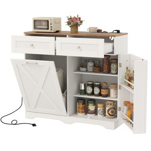 Tangkula Tilt Out Trash Can Cabinet w/ Outlets 2 Drawers Adjustable Shelf Anti-Tipping Kit - 1 of 4