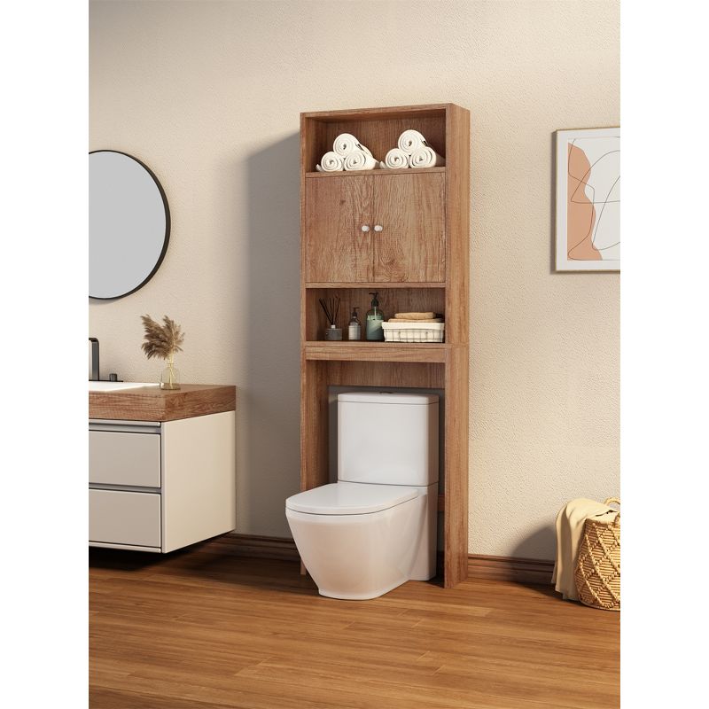 Over the Toilet Storage Rack with 2 Open Shelves and Doors, Bathroom Space Saver, Natural - ModernLuxe, 1 of 9