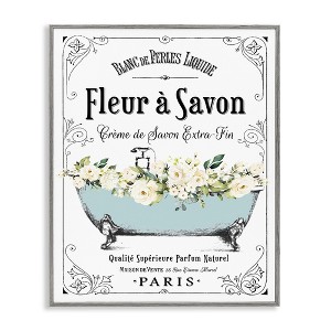 Stupell Industries Vintage Parisian Bathroom Advertisement Floral Blue Tub Framed Giclee Art - 1 of 4