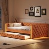 GDFStudio Geoffrey Modern Full XL Size Faux Leather Upholstered Daybed with Trundle and LED - 2 of 4