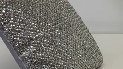 16" Stone Velvet Rhinestone and Pearl Square Throw Pillow