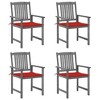 vidaXL 4-Piece Patio Chair Set with Red Cushions, Solid Acacia Wood Outdoor Furniture with Gray Wash Finish, Rustic-Style Garden Seating - 2 of 4