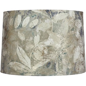 Springcrest 14" Top x 15" Bottom x 10" High x 10 1/2" Slant Print Lamp Shade Replacement Medium White Drum Farmhouse Velvet Leaves Spider Harp Finial - 1 of 4