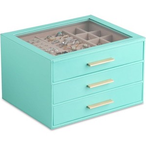 3-Layer Jewelry Box with Clear Lid Drawer and PU Leather Exterior - 1 of 4