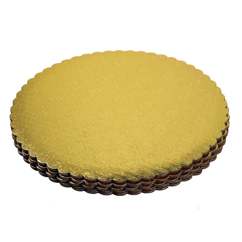 O'Creme Gold Scalloped Corrugated Round Cake Board, 8", Pack of 10, 3 of 4