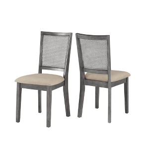 Set of 2 South Hill Beige Linen Rattan Back Dining Chairs - Inspire Q - 1 of 4