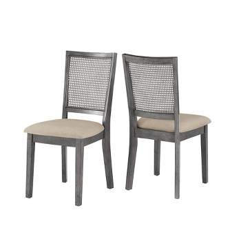 Set of 2 South Hill Beige Linen Rattan Back Dining Chairs - Inspire Q