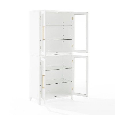 White Glass Door Kitchen Pantry Storage Cabinet Set with Gold Hardware