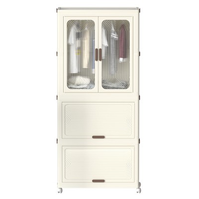 LIVAREEmlen Portable Wardrobe Closet Storage Organizer for Clothes,Clothes Dresser,Magnetic Doors with 4 Cubes&Hanging Rod,10 Pcs Hangers,White