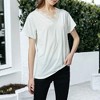 Anna-Kaci Women's V Neck Eyelash Lace Trim Top Loose Short Sleeve Blouse for Everyday Looks - 2 of 4