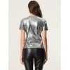 INSPIRE CHIC Women's Clubwear Short Sleeve Shiny Metallic Blouse - 3 of 4