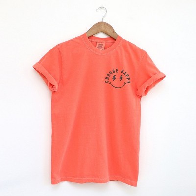Simply Sage Market Women's Embroidered Choose Happy Lightning Smiley Face Short Sleeve Garment Dyed Tee
