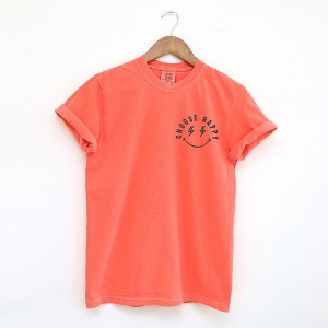 Simply Sage Market Women's Embroidered Choose Happy Lightning Smiley Face Short Sleeve Garment Dyed Tee - 1 of 3