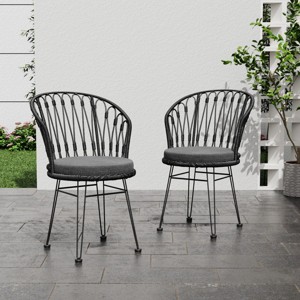 Boho Industrial Outdoor Dining Chairs - Set of 2, PE Rattan Wicker with Cushions, Weather-Resistant-Coolbibila - 1 of 4
