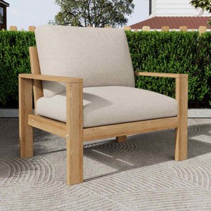 Outdoor Wood Lounge Chair,Modern Upholstered Arm Chair with Acacia Wood Frame,Patio Accent Chairs for Backyard Garden-Coolbibila - 1 of 4