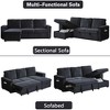 Mid-Century Modern Velvet Sleeper Sofa L-Shaped Sectional Sofa Pull Out SofaBed Convertible Sofa Bed with Storage Chaise & USB for Living Room-Brown - 4 of 4