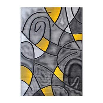 Masada Rugs Trendz Collection 5'x7' Modern Contemporary Area Rug in Yellow, Gray and Black