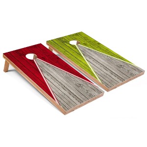 Skip's Garage Red and Lime Pyramid Cornhole Board Set, Includes 2 Boards, 8 Bags & Optional Accessories - 1 of 4