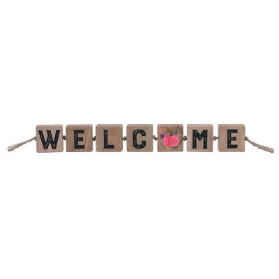 Transpac Wood 24 in. Brown Harvest Welcome Block Decor