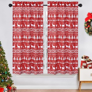 Farmhouse Christmas Tree and Deer Pattern Bathroom Kitchen Curtains - 1 of 4