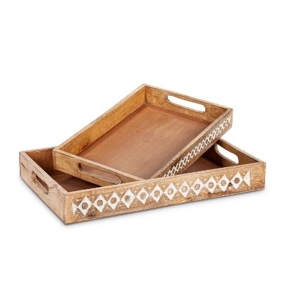 Lone Elm Studios Set of 2 Nesting White Wash Mango Wood Trays