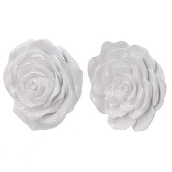 Set of 2 Floral Rose Wall Accents White - A&B Home