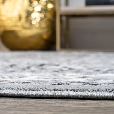 Modern Persian-Style Medallion 2'x10' Area Rug in Gray and Cream
