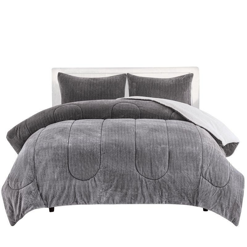 Collections Etc Arrow Knit High Pile Fleece 3-Piece Solid Comforter Set, 1 of 5