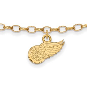 Black Bow Jewelry 14k Yellow Gold Plated Sterling Silver Detroit Red Wings NHL Anklet 9 Inch - 1 of 3