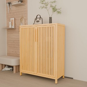 KWPZQEB Bamboo Bathroom Storage Cabinet, Bathroom Floor Cabinet with Shutter Door & 2 Tier Open Shelves, Freestanding Storage Organizer, Natural - 1 of 4