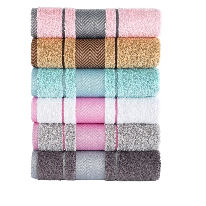 Kafthan Textile Multicolor Fishbone Cotton Face/Hand/Hair Bath Towels (Set of 6), 1 of 9