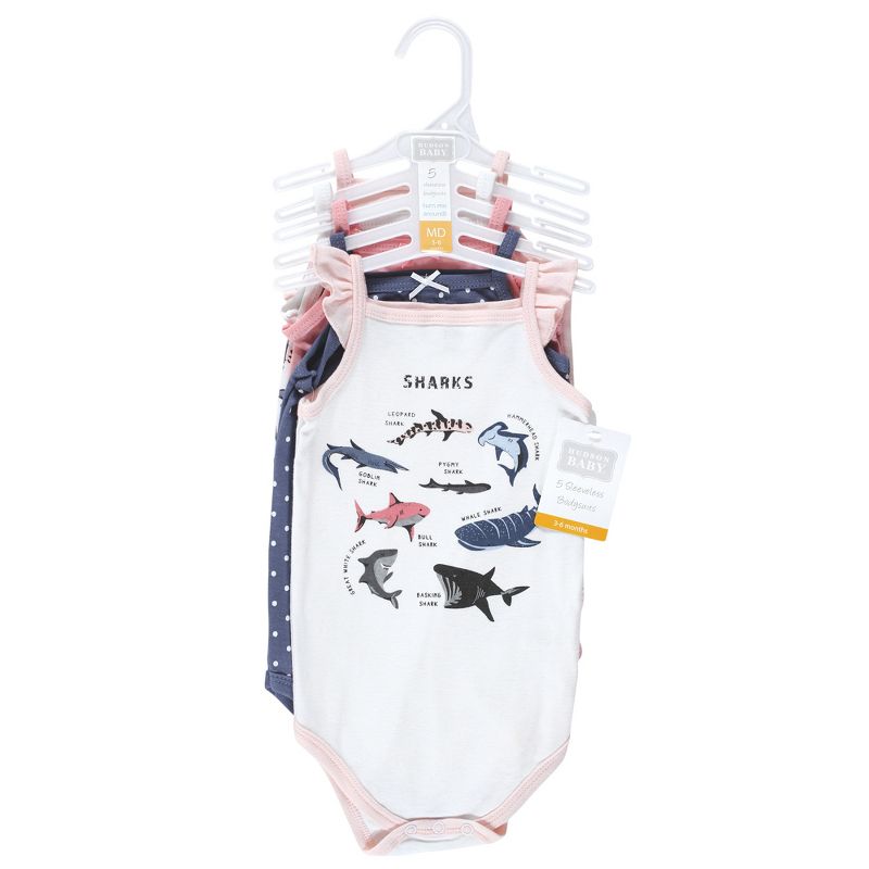 Hudson Baby Infant Girl Cotton Sleeveless Bodysuits, Girl Shark Types, 3 of 9