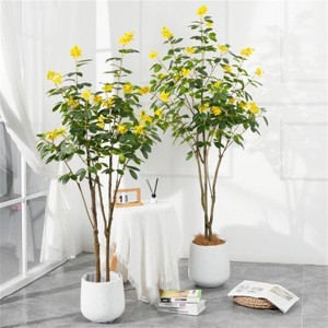 59in/150cm Artificial Flower Tree with Realistic Flower and Leaves, Faux Blooming Plant for Living Room Office Wedding Party Entrance Hall - 1 of 4