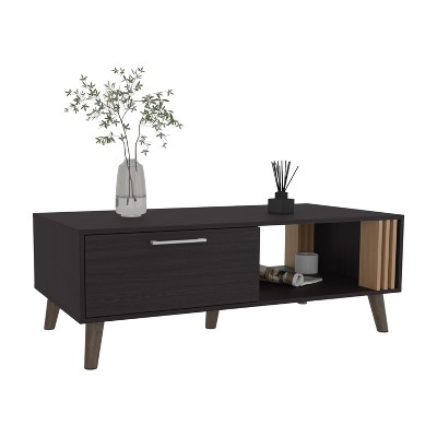 Vynxaria Contemporary Coffee Table - Black/Natural Oak, 1 Door + 1 Shelf, FSC/TSCA Certified Engineered Wood (Ready to Assemble)