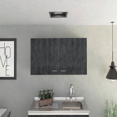 VYNXARIA 19" Wall Cabinet with Two Doors and Two Internal Shelves in White and Smoked Oak ¨C Ideal for Kitchen Organization