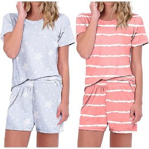 Ekouaer 2 Pack Pajamas Short Sleeve Top with Shorts Sets Comfy Pjs Lounge Sets Sleepwear for Women - 1 of 4